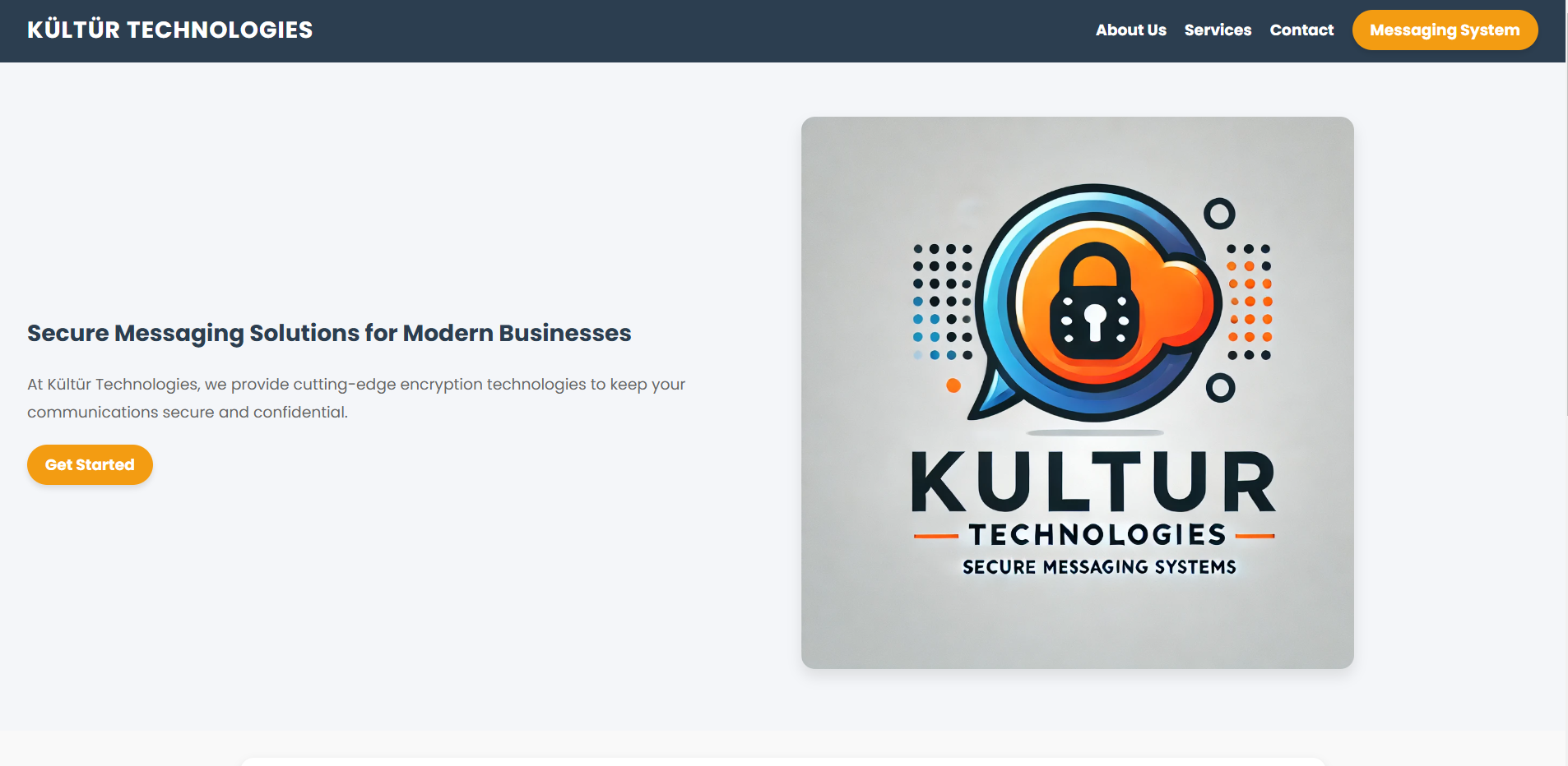 Secure messaging marketing landing and primary layout